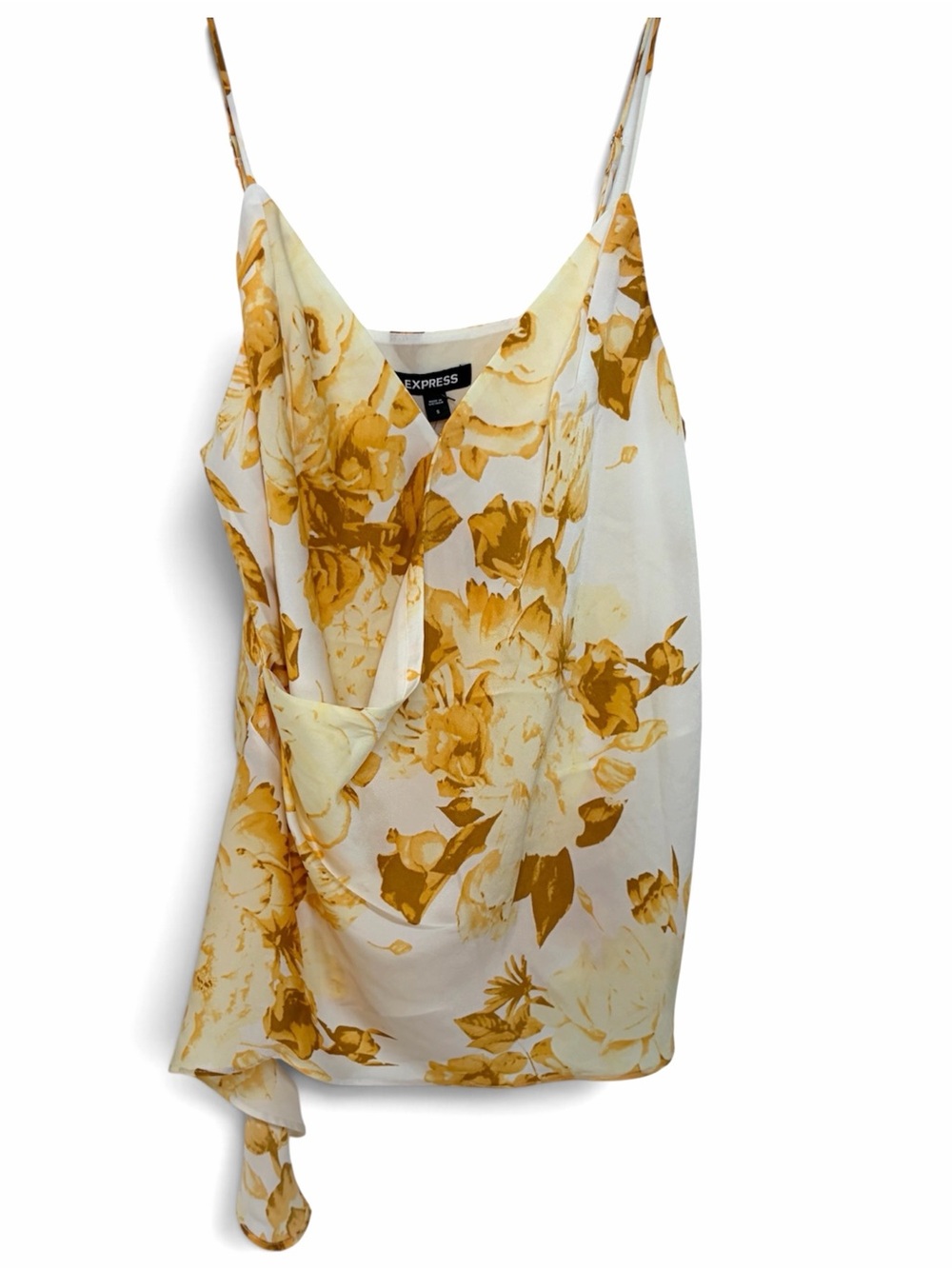 Express Yellow Floral Draped Satin Cami w/ adjustable straps Women’s Size Small
